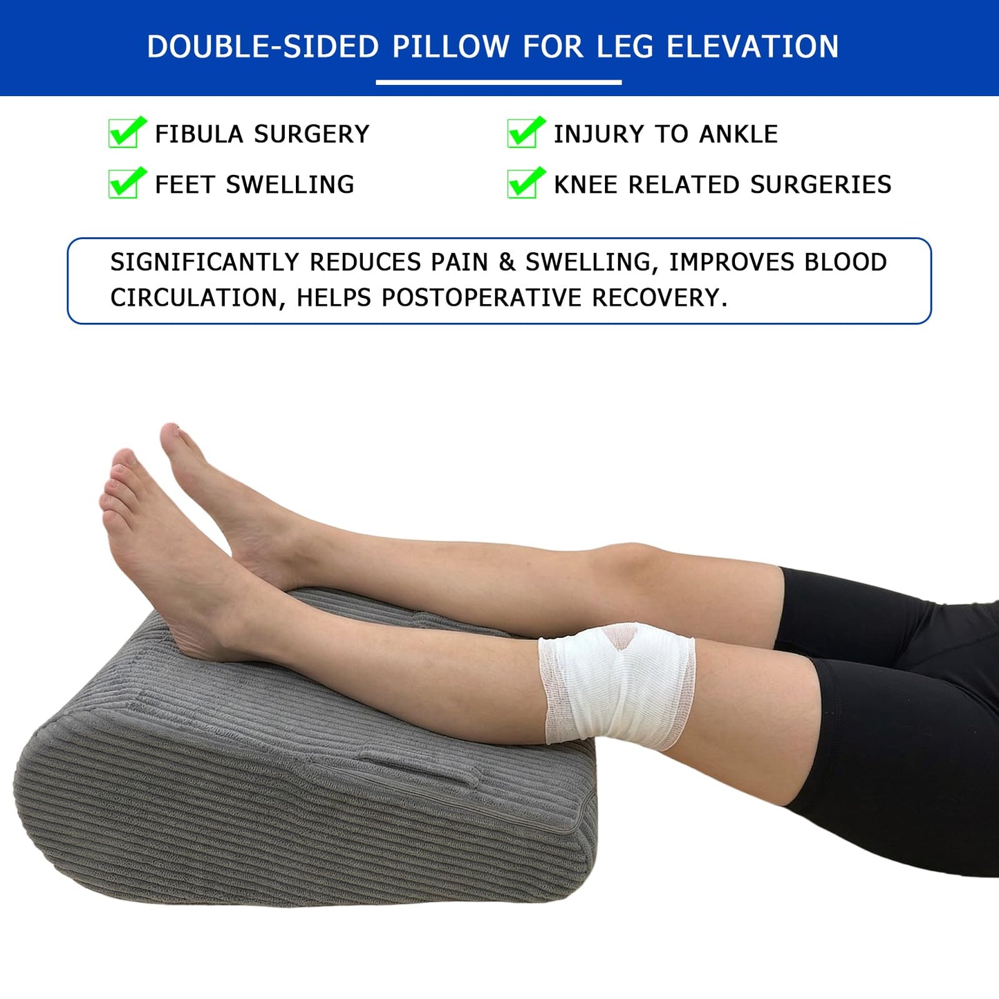 Wellbrance Knee Replacement Recovery Aids, Double-Sided Leg Elevation Pillow for After Surgery, Extension & Elevation Wedge for Knee Hip Ankle Support, Corduroy Leg Support with Handles, Leg Lifter