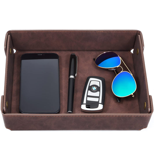 CASIRENA Faux Leather Valet Tray Organizer for Men - Catch-All Tray for Entryway Table Key, Wallet, Watch, Coin Change, Phone, Dresser EDC Dump Jewelry, Bedside Nightstand Desk-top Catchall