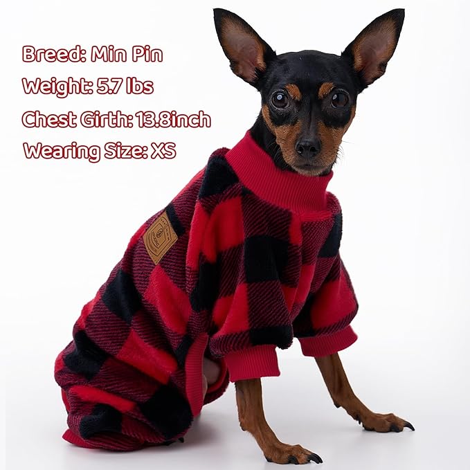 XPUDAC Dog Christmas Sweater Plaid Dog Pajamas for Small Medium Dogs Girl Boy Fleece Puppy Clothes Outfit for Winter, XS