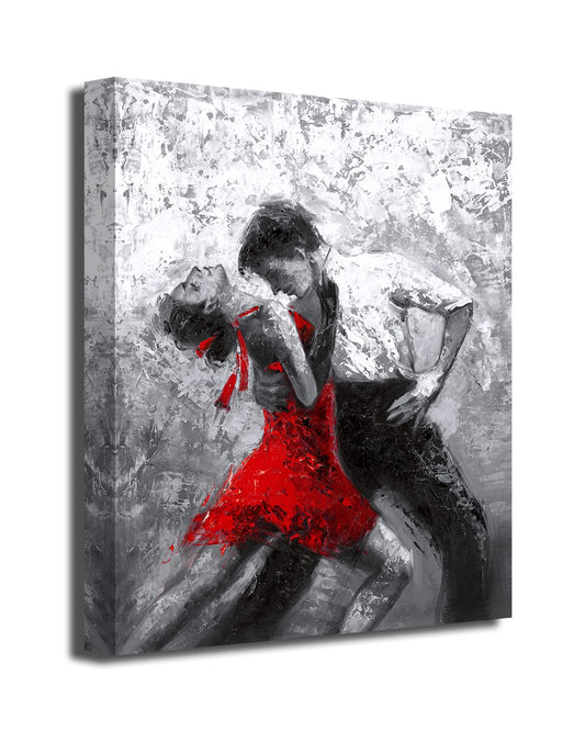 Black and White Wall Art Tango Dancer in Red Black Dancing Suits Painting Prints on Canvas with Frame for Bedroom Decor (12Wx16L, Tango 2)
