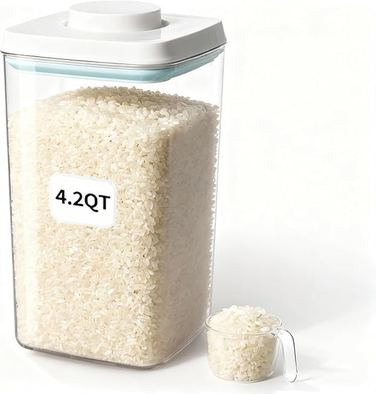 Cozey Daily Pop Food Storage Container Airtight Rice Containers with Pop Lid & 130ml Scoop, 4L / 4.2QT BPA-Free Cereal, Flour, Pasta & Snack Container for Kitchen Pantry Organizer