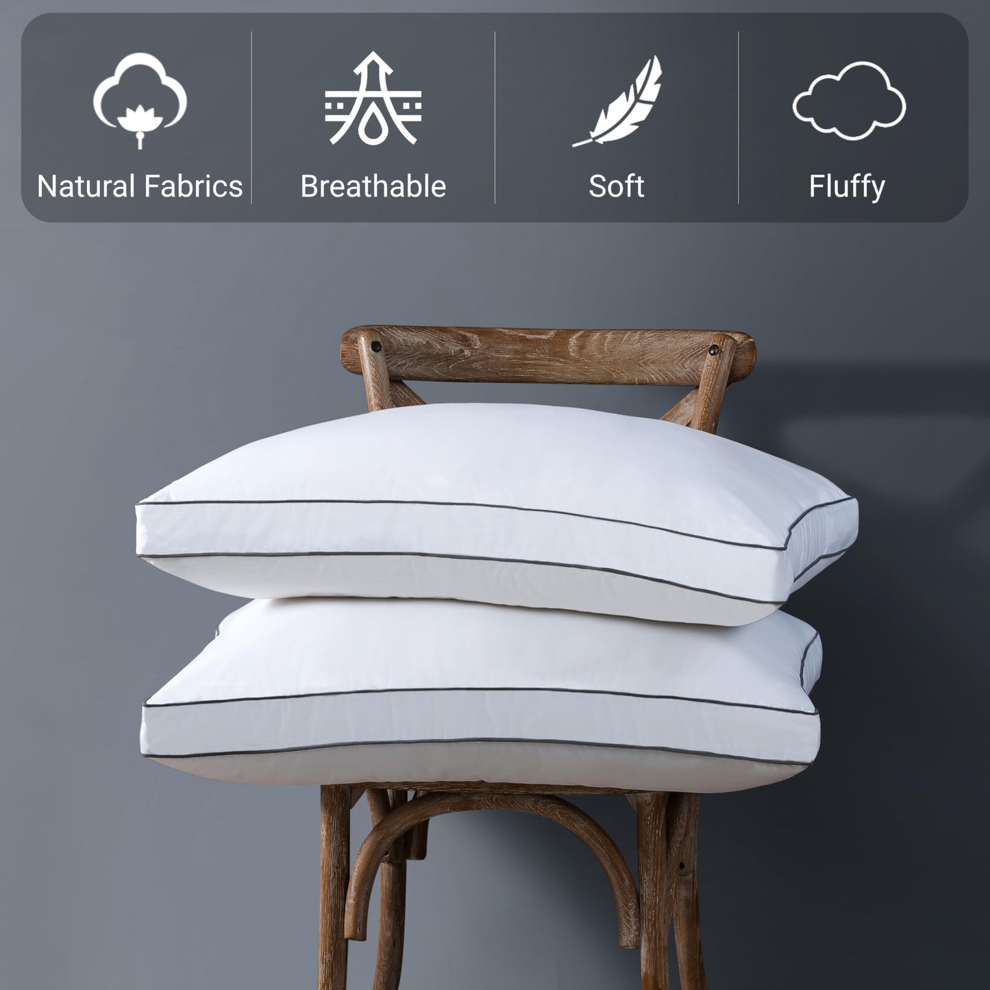 ELNIDO QUEEN Goose Feather Down Fiber Pillows Queen Size Set of 2, Luxury Hotel Collection Bed Pillows for Sleeping, Down Surrounded Pillows 2 Pack, Soft ＆ Fluffy for Side, Back Sleepers 20x30 in