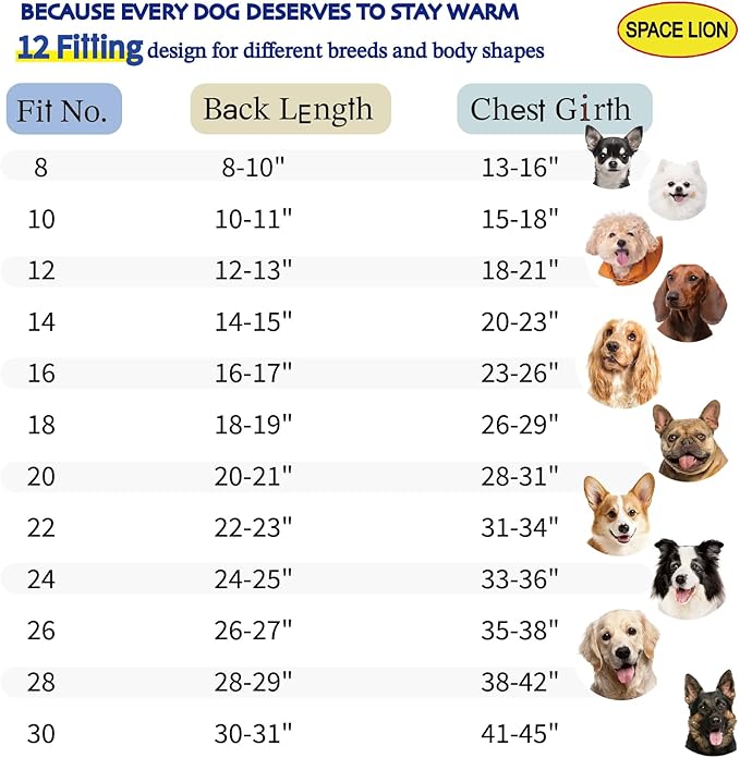 SPACE LION Dog Puffer Jacket, Down Winter Coat, Durable Outdoor Coat for Cold and Windy Conditions, Lightweight & Adjustable Fit Coats for Medium & Large Dogs, (RedStripe, Size 16 Gift Box)