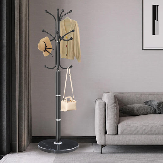 LOZABEE Metal Coat Rack Stand, Modern Freestanding Coat Rack with Natural Marble Base, Black Coat Racks and Coat Hall Tree Hanger Stand with 12 Hooks for Entryway, Hallway, Office