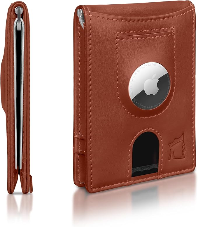 Kingly Trace Airtag Wallet for Men - Smart RFID Blocking Leather Wallet with Airtag Holder & Money Clip - Minimalist Trackable Design with Pull Tab - Secure Wallets