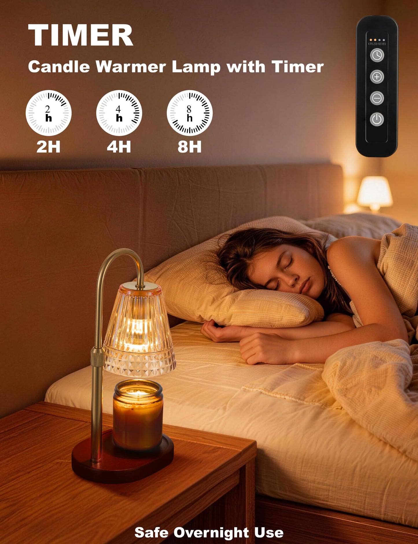 Candle Warmer Lamp with Dimmer & Timer，Adjustable Height for Jar Candles, Birthday Gifts for Mom Women Sister, Housewarming for New Home Decor, Wax Warmer for Jar Candles with 2 Bulbs (Amber-gold)