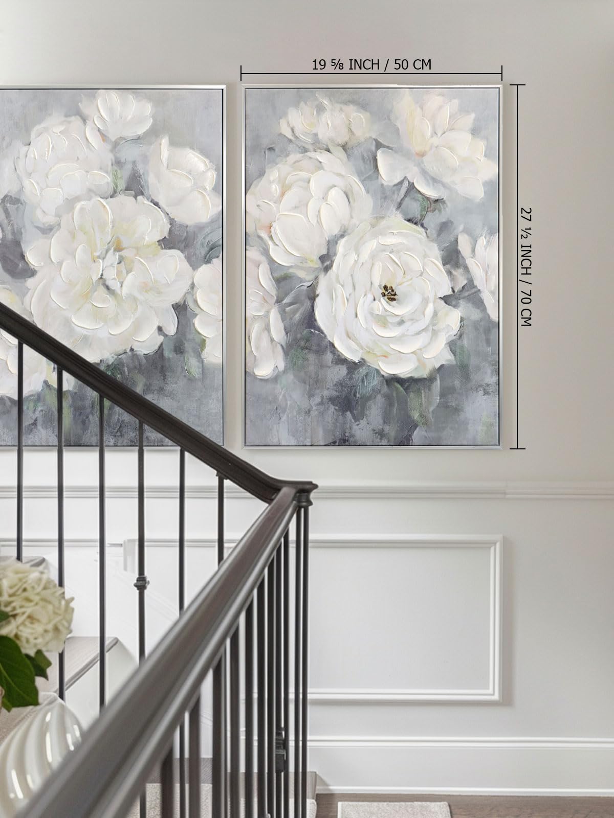 Zessonic Gray and White Floral Wall Art Textured Set Of 3 Flowers Painting Canvas Neutral Prints Aesthetic Botanical Wall Decor Nature Pictures Living Room Bedroom Bathroom Office 20"x28"x3pcs