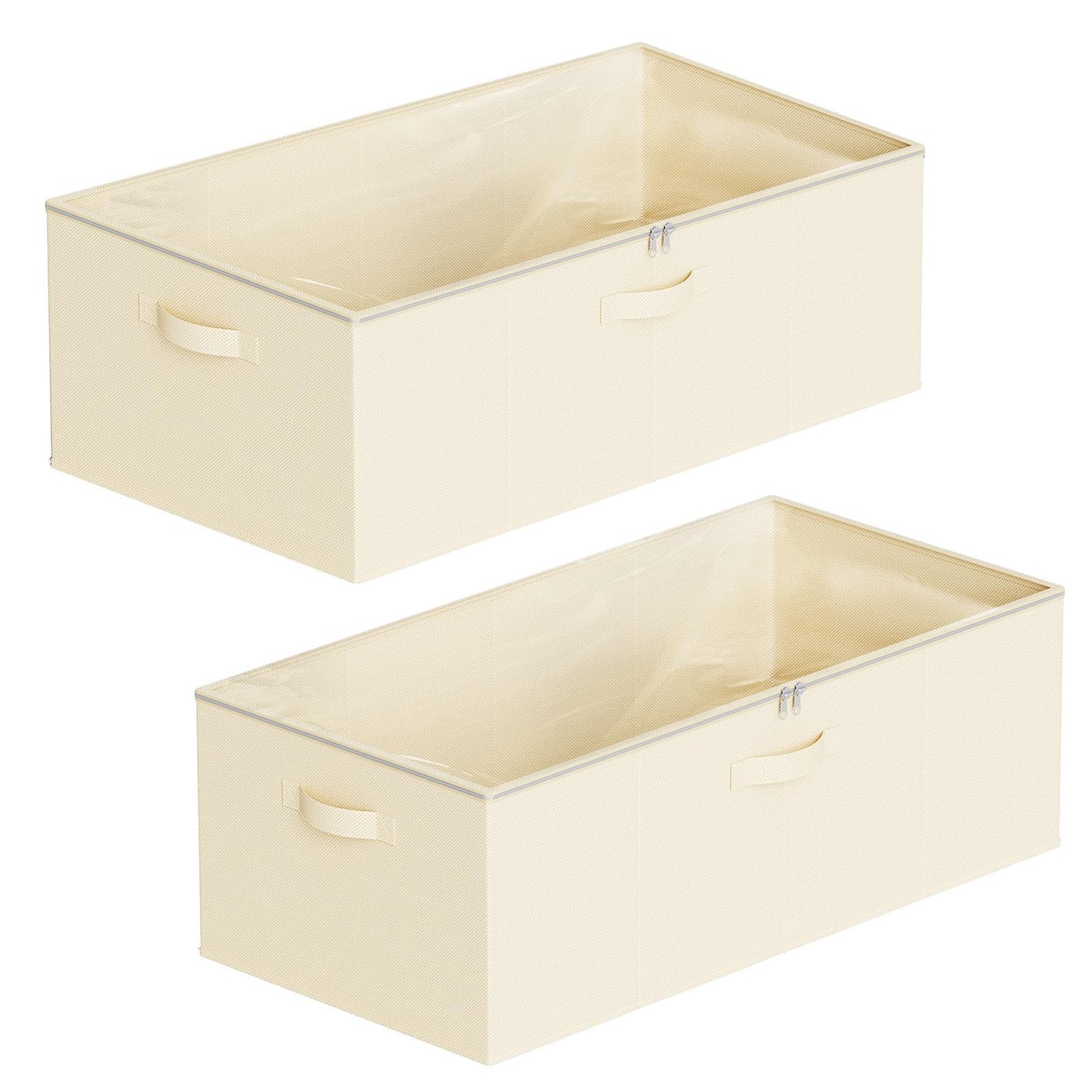 SpaceAid 2 Pack 10" High Under Bed Storage Containers, Large Underbed Storage Organizer Bins with Lids for Bedroom, Dorm, Clothes, Closet Organization, Bed Sheets and Blankets (Beige)