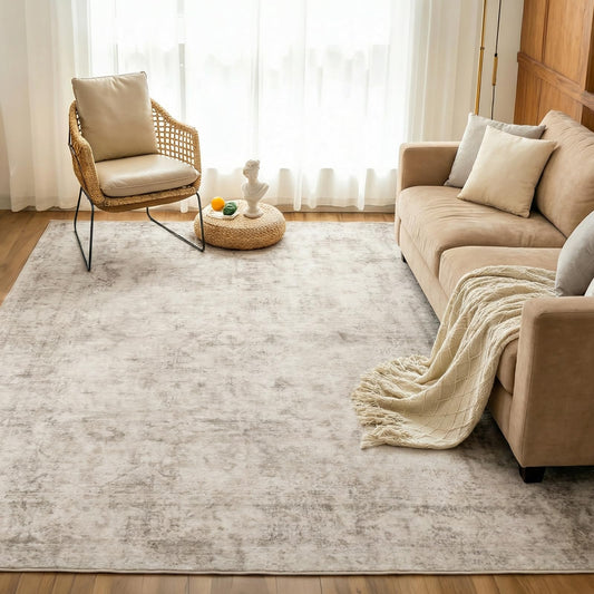 5x7 Area Rugs for Living Room, Machine Washable Rugs, Vintage Non Slip Rug, Faded Style Carpet Stain Resistant, Low Pile Boho Retro Rugs for Bedroom Dining Room Indoor Home Office-Beige 5'x7'