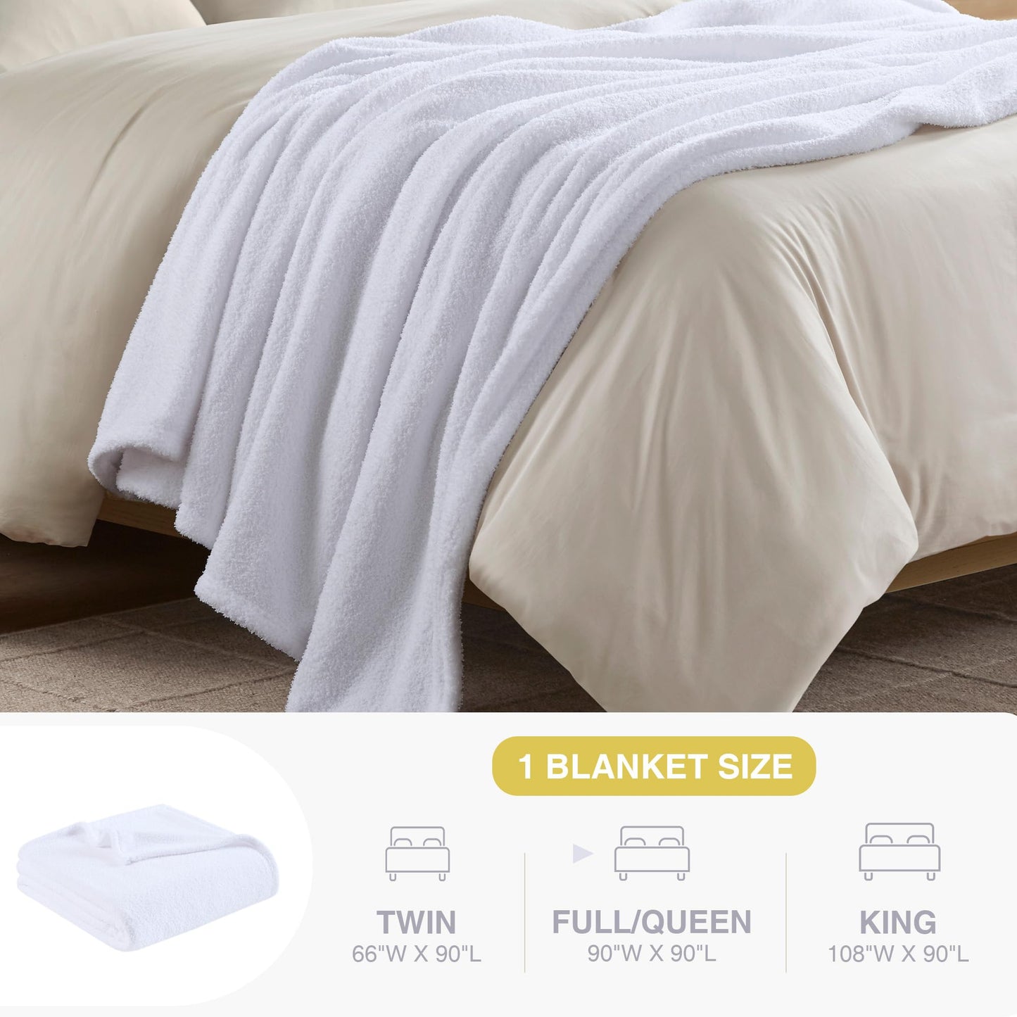 Madison Park Fuzzy Knit Blanket Dream Soft Blanket Cozy Breathable Cover Luxrurious Feathersoft Feel, All Seasons Lightweight Bedding for Summer Cover for Bed, Couch & Sofa, Full/Queen, White