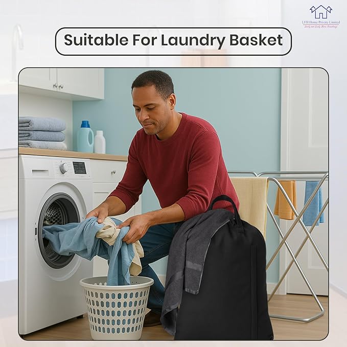 LFH Home Large Premium Cotton Canvas Laundry Bag with Drawstring and Handles Heavy Duty, Multi-Use, and Washable for Home, Travel, College or Storage 24x36 (Pack of 6)-Black