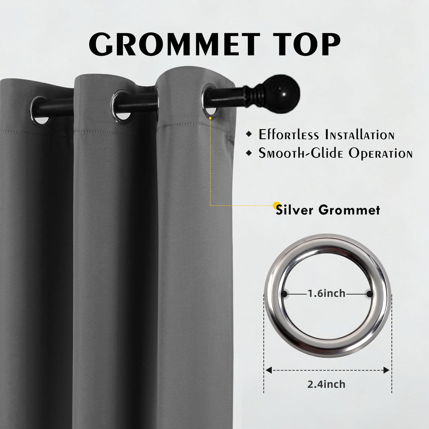 2-Panel-Curtain Room Darkening, 84 Inch Length for Bedroom Living Room, Insulated Thermal Grommet Curtain Drapes, Blackout(60-90%,Not 100%) Window Treatment Decor, Pack of 2, 52x84, CharcoalGrey