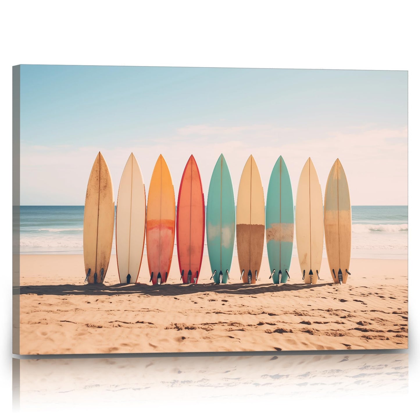Surfboard Canvas Beach Themed Artwork Surfing Summer Pictures Beach Landscape Print Vintage Surfboard Wall Art Tropical Coastal Canvas Aesthetic Ocean Pictures Coastal Summer Wall Art 16x24in No Frame