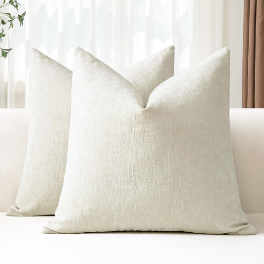 OTOSTAR Pack of 2 Throw Pillow Covers 24x24 Inch Soft Chenille Cream White Farmhouse Decorative Pillow Covers Solid Cushion Case for Sofa Bed Living Room Couch (Cream White)