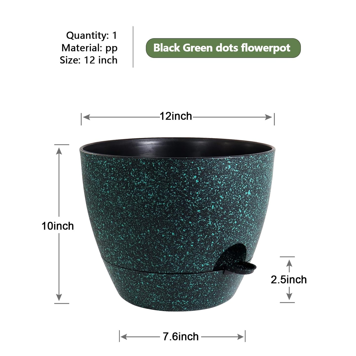 WSMKSZ 12 inch Large Self Watering Pots, Planter, Plant Pots with Mesh Drainage Holes for Indoor Outdoor House Plants and Garden, Plastic Flower Pots with Reservoir, Black with Green Speckles