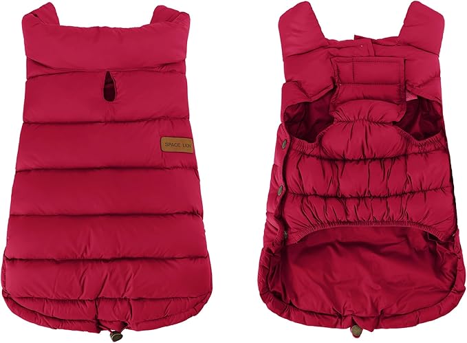 SPACE LION Dog Puffer Jacket, Down Winter Coat, Durable Outdoor Coat for Cold and Windy Conditions, Lightweight & Adjustable Fit Coats for Large Dogs,(Red, Size22/XL+)