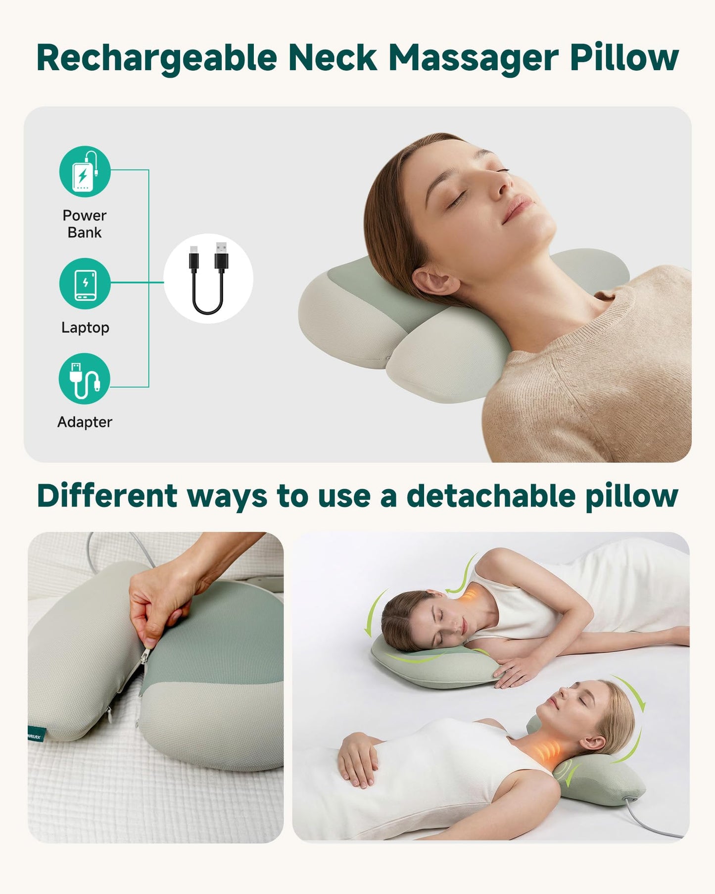 Neck Massager with Heat, Cordless Rechargeable Neck Traction Massage Pillow with Air Compression, FSA Eligible,Neck Stretcher Pillow, Digital Display Remote, Ergonomic Cervical Support for Home Office