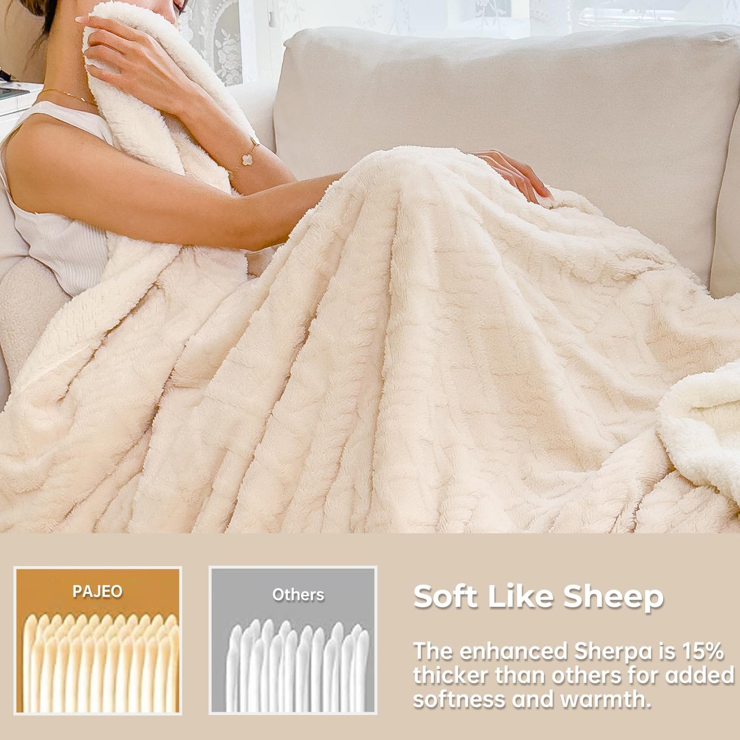 Sherpa Blanket for Bed - Fleece Soft Cozy Fuzzy Blankets Thick Warm for Winter and All Seasons (White,Queen(90"x90"))