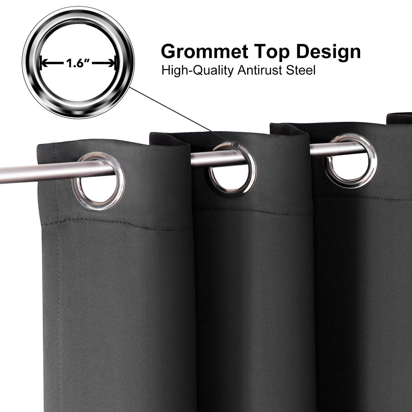 ChrisDowa Grommet Blackout Curtains for Bedroom and Living Room - 2 Panels Set Thermal Insulated Room Darkening Curtains (Dark Grey, 52W x 63L)