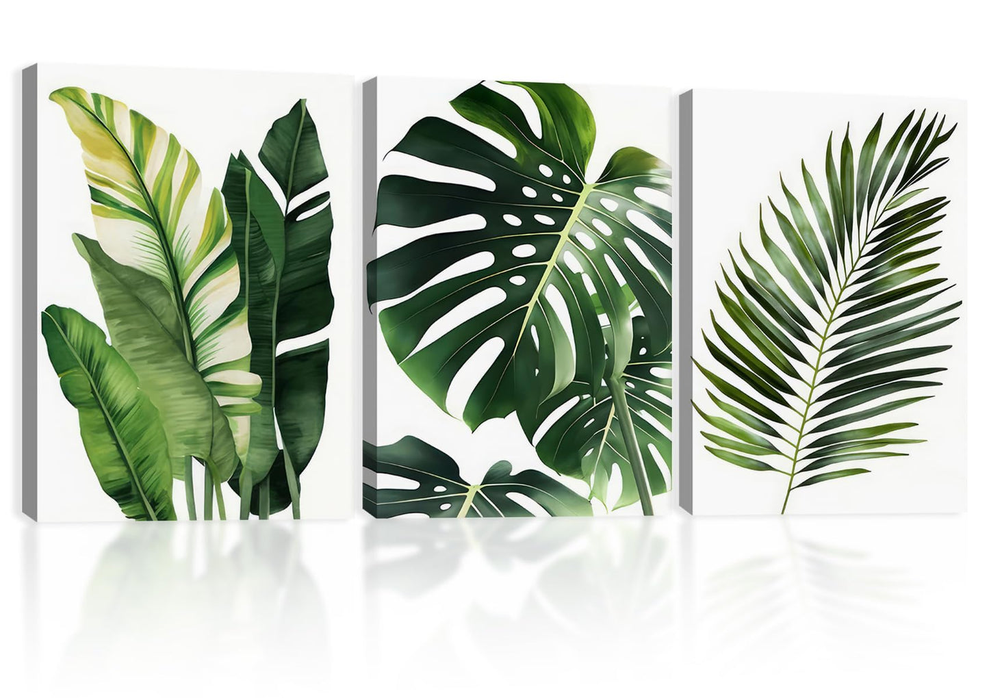 3pcs Framed Canvas Prints Botanical Leaf Modern Plant Palm Leaves Banana Leaf Tropical Wall Art Decor Canvas Poster Gallery Bathroom Bedroom Living Room Office 16x24 Inch Ready to Hang