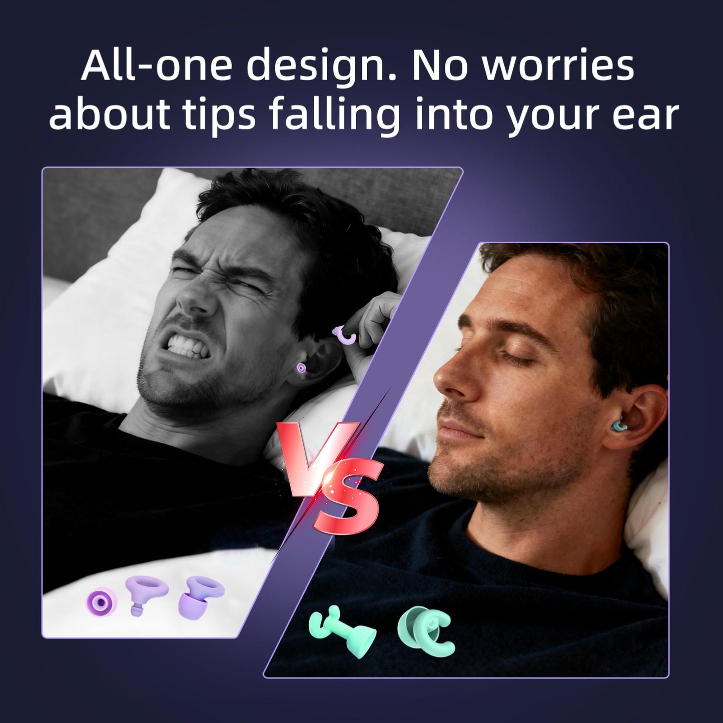 HeyFir Noise Cancelling Ear Plugs for Sleep, Small Ear Fit - No-Pain for Side Sleepers, 50dB NRR Reusable Silicone One-Piece Design, 4 Sizes for Adults & Kids, Portable Case