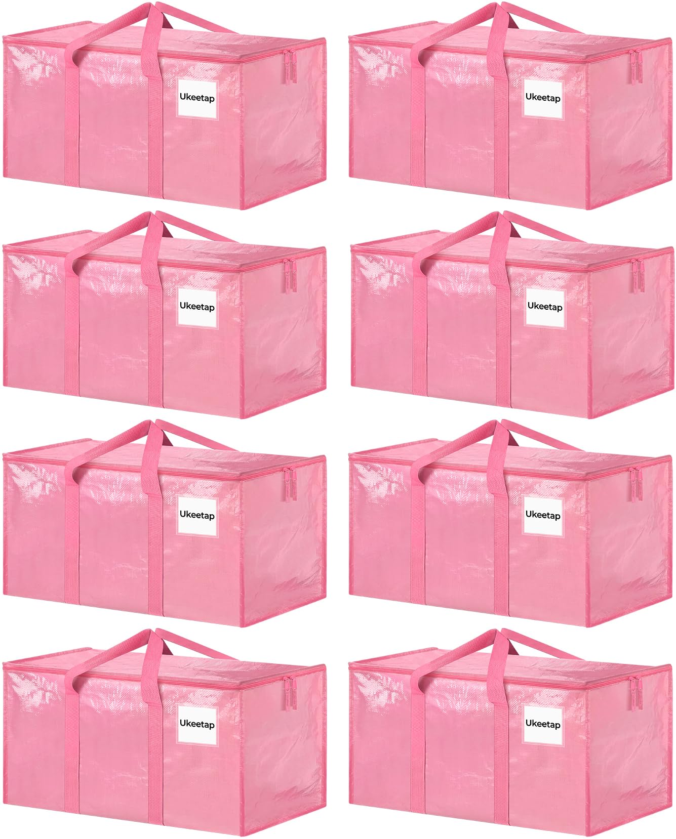 8 Pack Extra Large Heavy Duty Moving Bags, Pink Storage Bins with Lids, Reinforced Handles & Heavy-Duty Zippers Moving Boxes Storage Bags Totes for Clothes Packing, Dorms, College Supplies, Pink