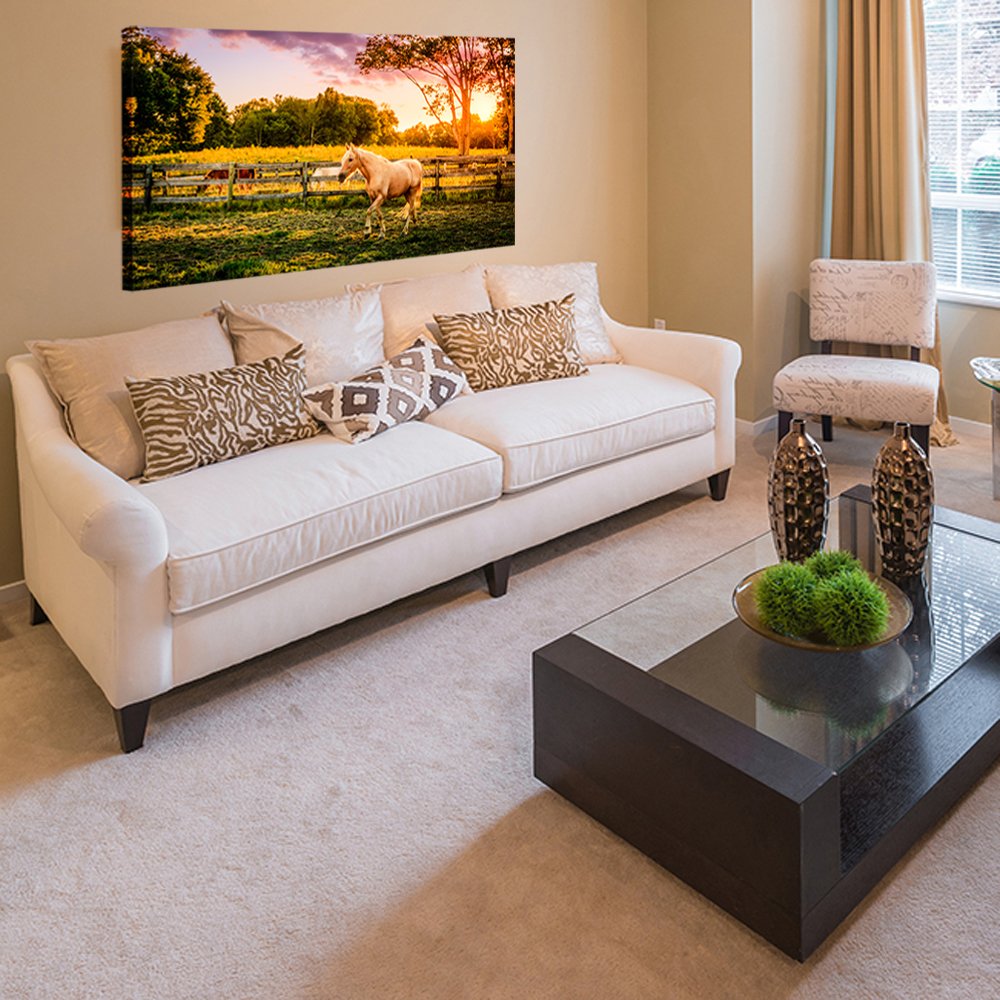 KREATIVE ARTS - Large Size Horse of a Farm Canvas Prints Wall Art Picture Modern Sunset Landscape Wild Animal High Definition Print Painting for Hotel Wall Decor Ready to Hang 20x36inch