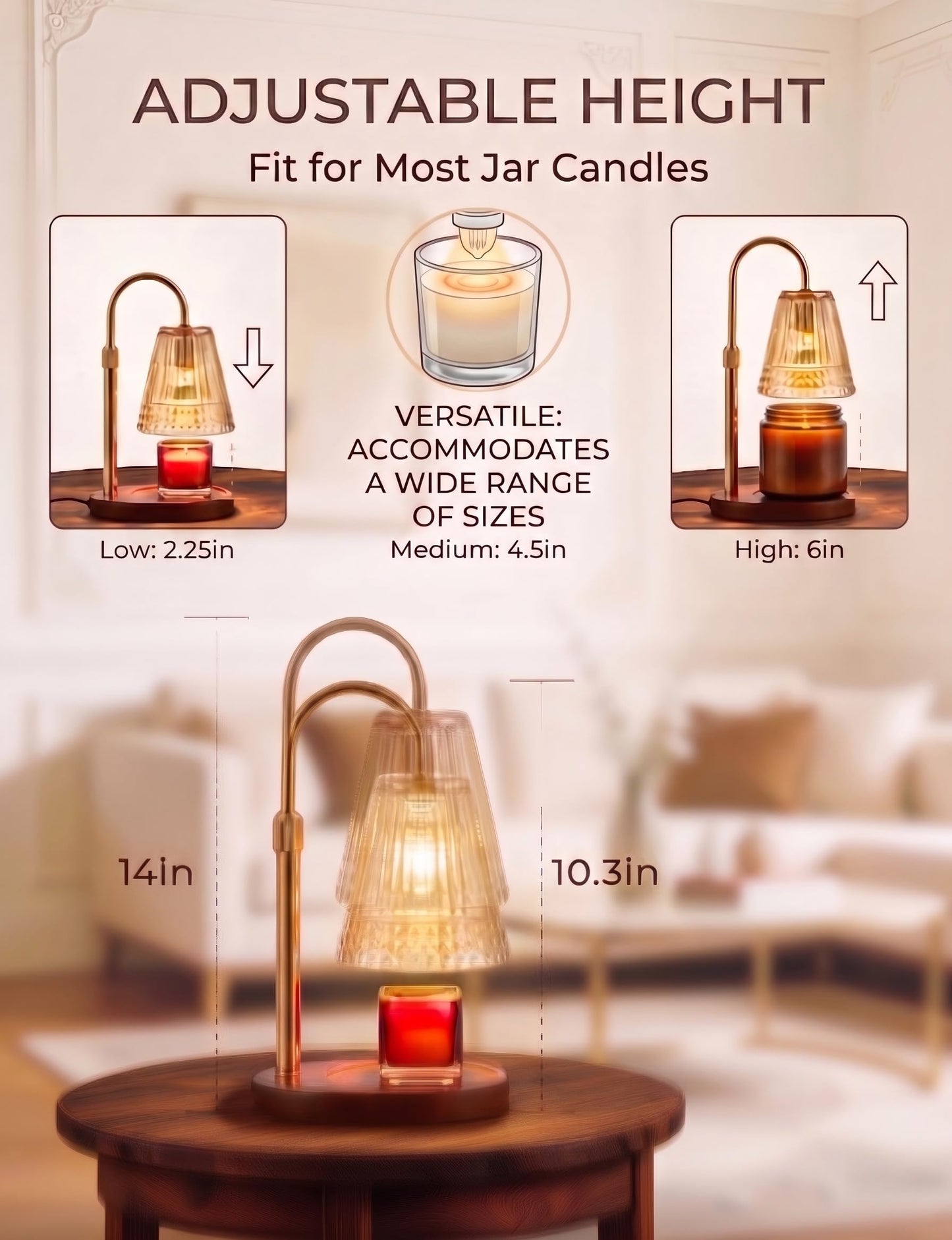 kuttipaw Candle Warmer Lamp with Timer & Dimmer, Birthday Gift for Women, Mom, Sister, Housewarming Gifts for Home Decor, Smokeless Height Adjustable Wax Melterfor Scented Candles (2 Bulbs Included)