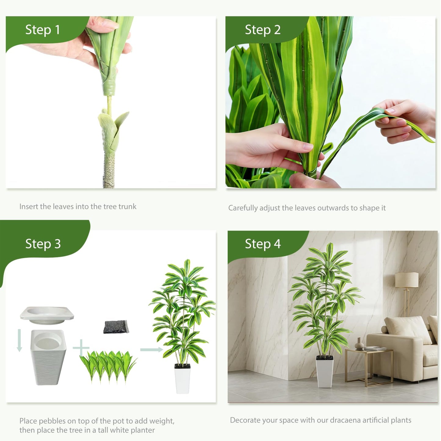 Artificial Yellow Dracaena Tree, 6FT Artificial Plants Indoor with White Tall Planter, Faux Yucca Silk Tree Fake Tropical Floor Plant in Pot, Fake Plants for Home Room Office Entryway Porch Decor