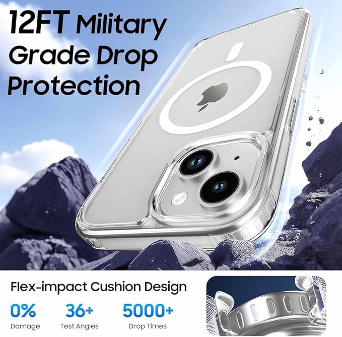 Magnetic for iPhone 14 Plus & iPhone 15 Plus Clear Case (Compatible with MagSafe) with Black Detachable Wallet & Card Holder for 3 Cards [RFID Blocking] Military Grade Protective Slim Phone Cover