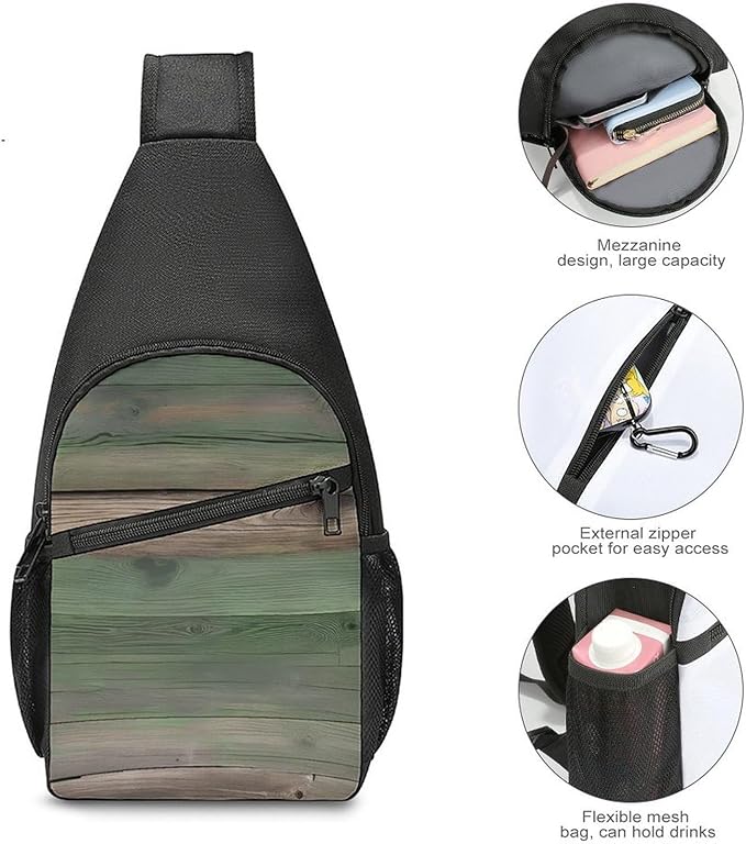 SWEET TANG Cool Sling Backpack for Men Women, Multipurpose Crossbody Shoulder Bag Realistic Rustic Old Barn Wood Pattern, Travel Hiking Zippered Daypack, Adjustable and Breathable