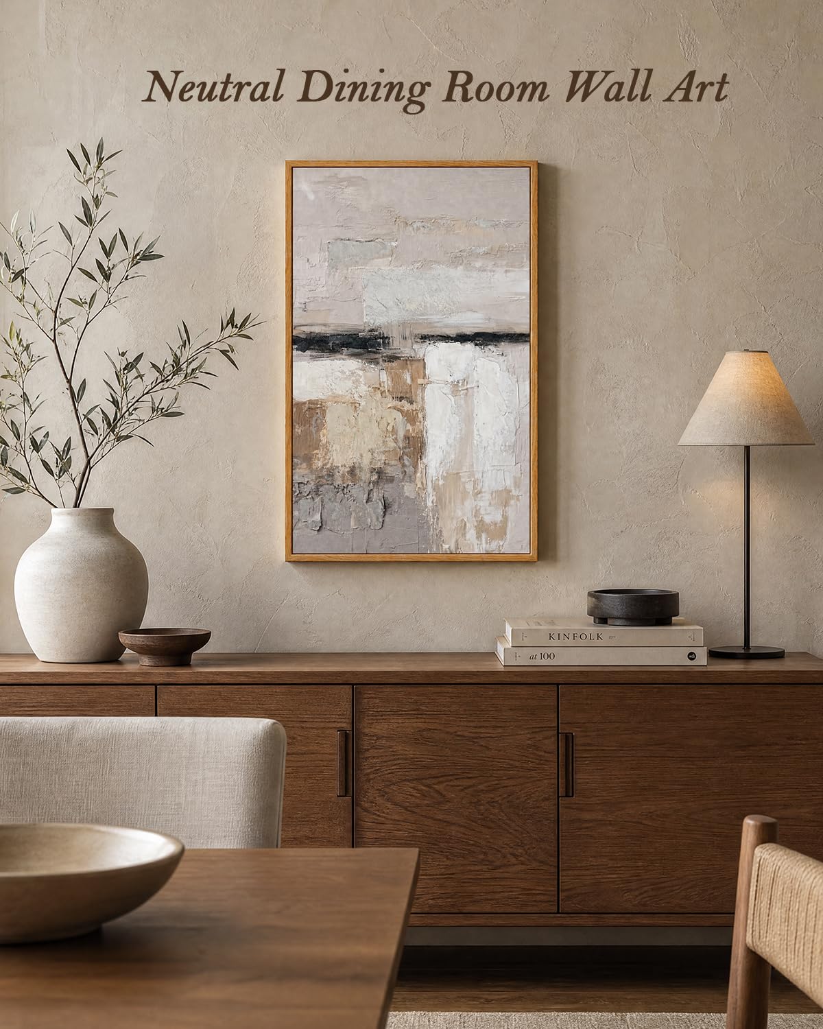 ARPEOTCY 3D Textured Large Framed Canvas Wall Art Prints, Hand-Painted Abstract Beige Earth Tone Neutral Oil Painting Aesthetic, Wall Decor for Living Room Bedroom Office, 16x24inch
