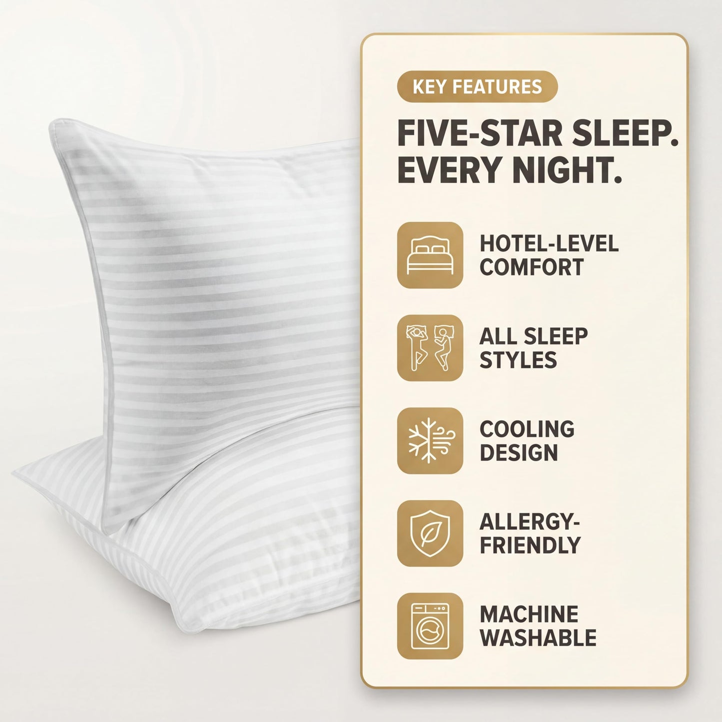 Better Bedding Company Bed Pillows for Sleeping - Standard/Queen Pillows Set of 2 - Cooling Down Alternative Hotel Quality Pillow for Side, Back & Stomach Sleepers - 100% Cotton Cover Bedding