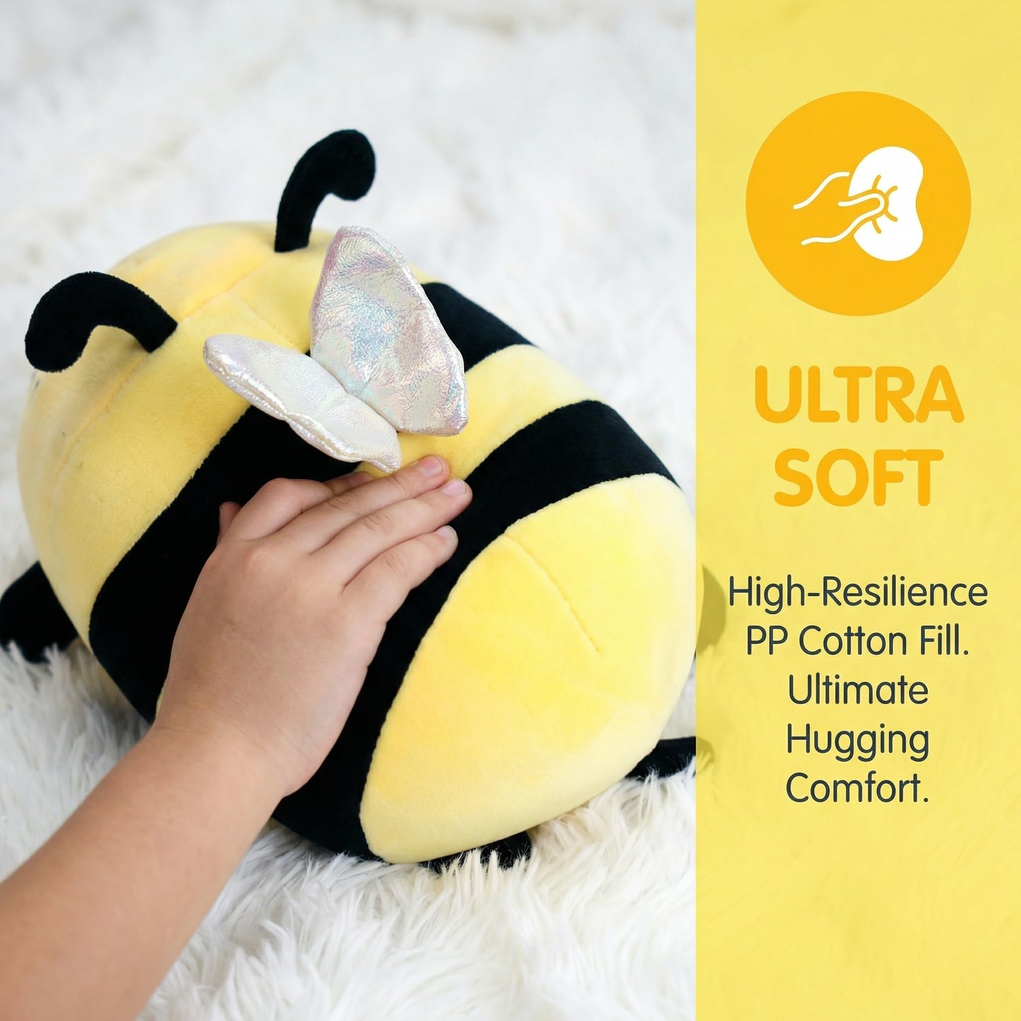AIXINI 5 in 1 Plush Pillow Toys Set - Pink Salamander, Keji Pig, Bee, Strawberry, Panda, Cute Stuffed Animals Pillows for Kids, Soft Cartoon Bedroom Decor Gifts (bee, Medium Size)