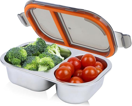 Ahongwenxi Stainless Steel Snack Box Containers, Reusable 2 Compartment Condiment Box with Lids, Food Container Sauce Cups, Divided Food Storage Containers for Home and Travel (Black)