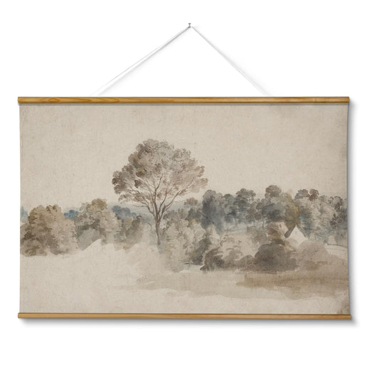 VIYYIEA Extra Large Size Canvas Wall Art, 36x54 Vintage Scroll Hanging Landscape Print, Rustic Watercolor Countryside Scene Wall Décor for Living Room, Bedroom, or Farmhouse