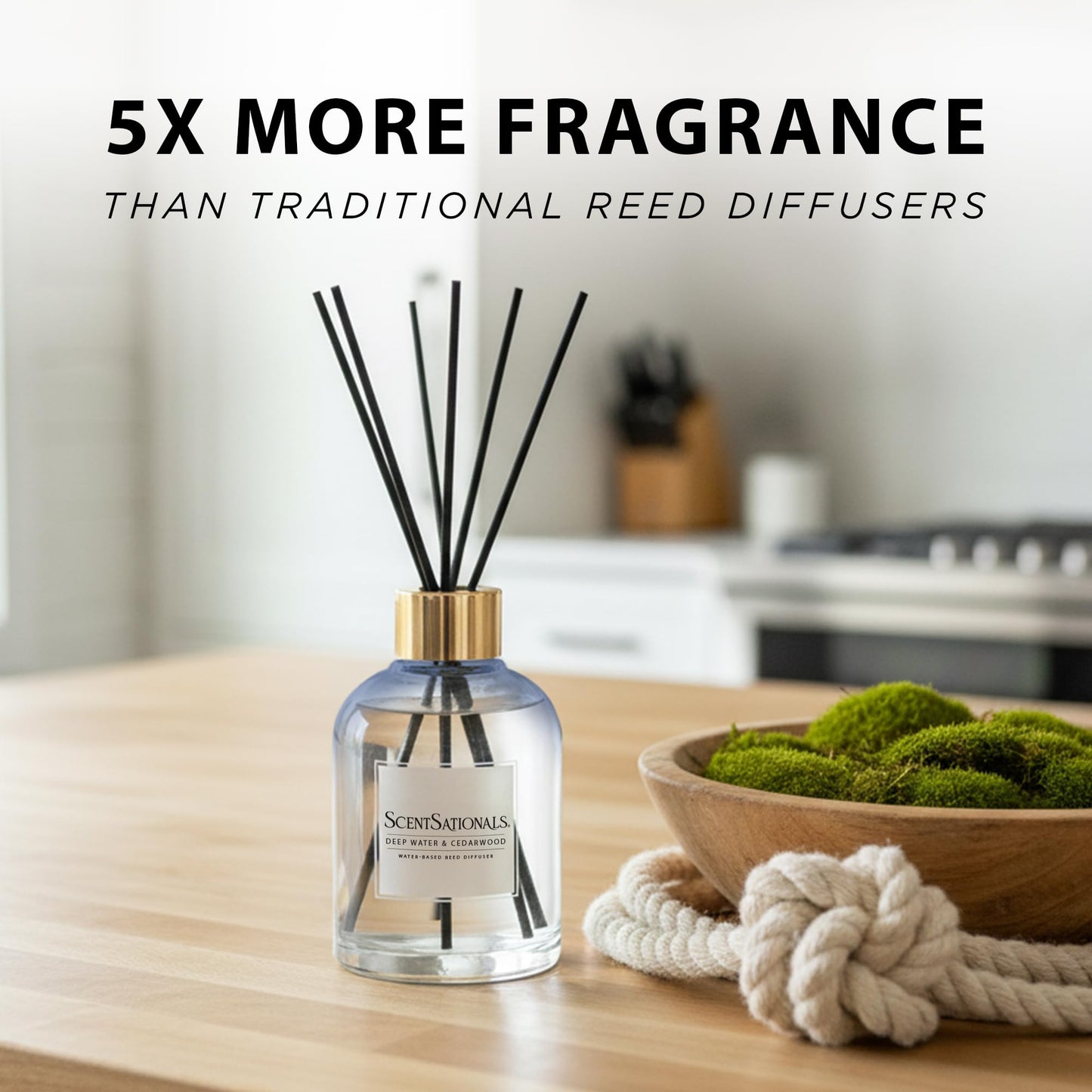 ScentSationals Water-Based Reed Diffuser - Deep Water & Cedarwood - 5 FL OZ Aromatherapy Reed Diffuser