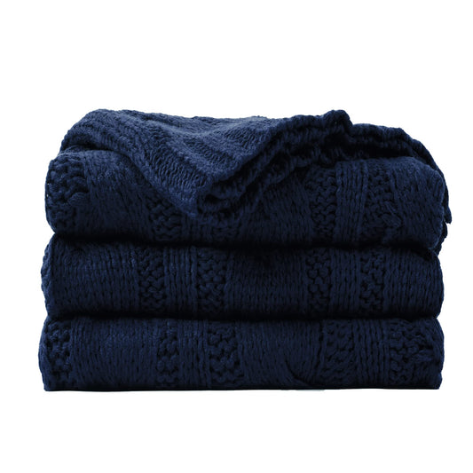 Battilo Navy Cable Knit Throw Blankets for Couch, Super Soft Warm Cozy Decorative Knitted Throw Blanket for Bed, Sofa, Chair 50"x60"