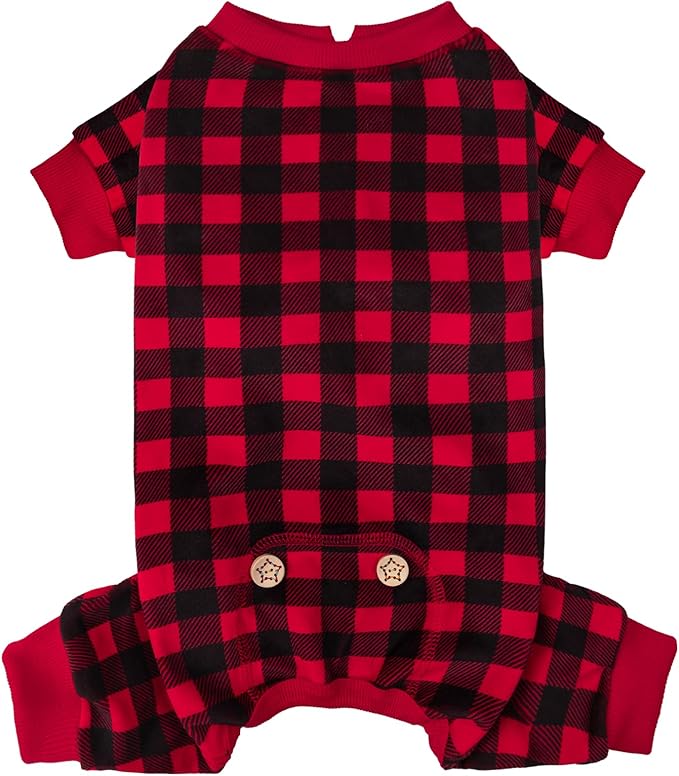 KYEESE Dog Pajamas Red Buffalo Check Pet Pjs Soft Dog Pajamas for Small Dogs Warm 4 Legs Pet Jammies Stretchy Dogs Clothes Comfy Pet Costume Velvet Pets Onesie,XL