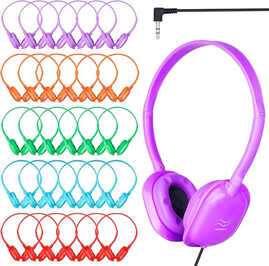 Classroom Kids Headphones Bulk 20 Pack Class Set of Headphones for Students Children Boys Girls Teen and Adult (5 Colors)
