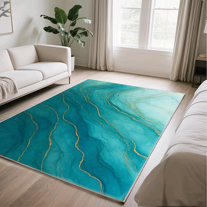 Luxury Marble Rug - 5x8 Area Rug, Abstract Marble Rugs, Abstract Modern Outdoor Rugs, Washable & Non Slip Carpet Home Decor