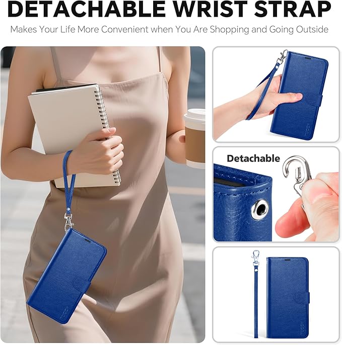 TUCCH 2-in-1 Detachable Wallet Case for iPhone Air (6.5-inch) 2025, RFID Blocking 4 Card Slot | Wireless Charging | Wrist Strap | Kickstand | Magnetic | PU Leather | Protective Cover | Klein Blue