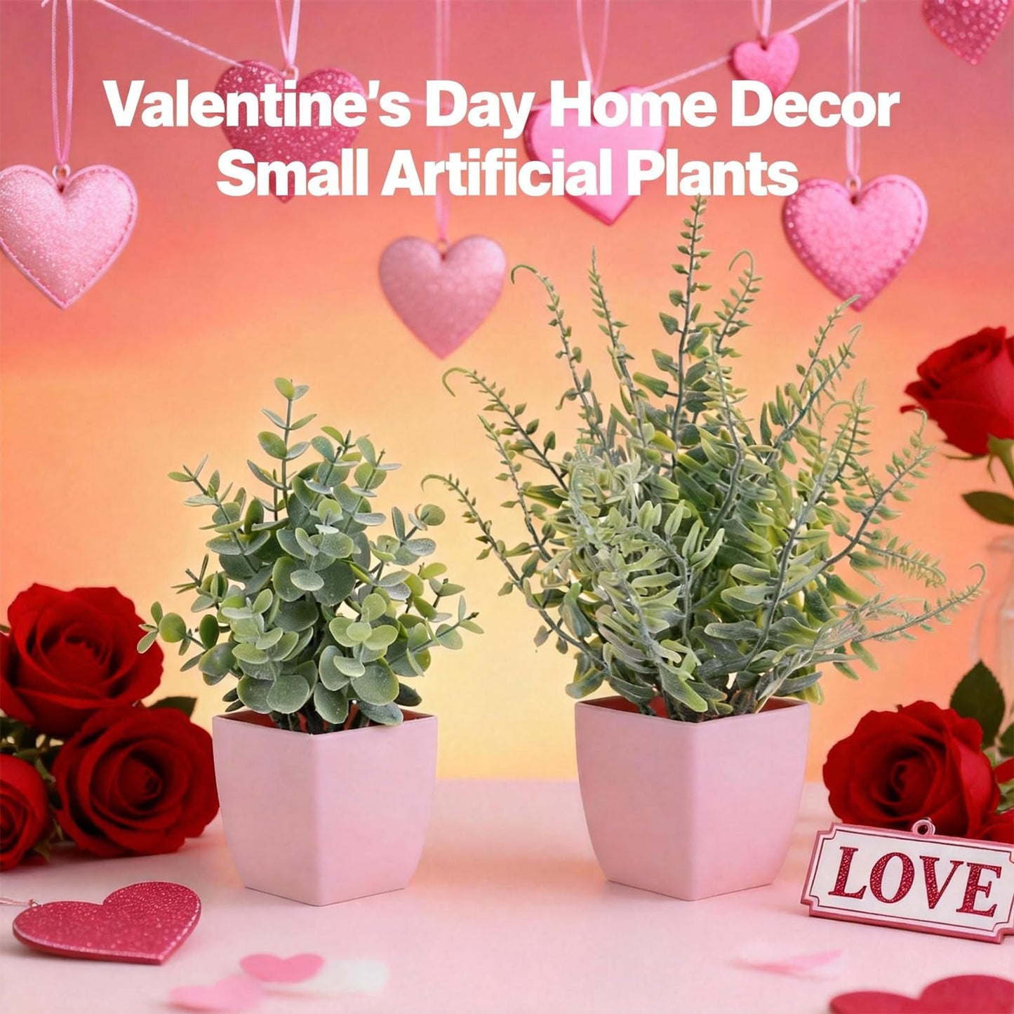 summer flower 2 Pack Small Fake Plants in Pink Pot Artificial Plant Eucalyptus Faux Potted Greenery Wheal Grass for Home Decor Indoor Bathroom Office Desk Shelf Bedroom Kitchen Cabinet Decorations