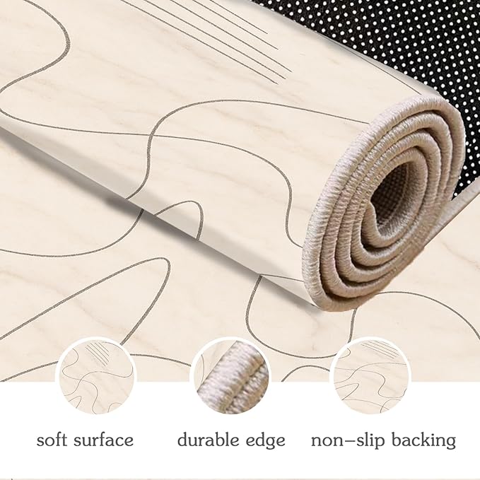Modern Marble Rug - 2x4 Rug, Abstract Line Marble Hallway Rugs, Minimalist Geometry Runner Rugs, Washable & Non Slip Small Carpet Home Decor