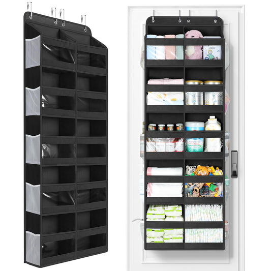 Yecaye 5-Tier Over The Door Organizer Dual-Column, 80lbs Load Over the Door Storage of 10 Compartments, Heavy Duty Extra Large Door Organizer Hanging for Bedroom Nursery Bathroom Pantry, Black, 1 Pack
