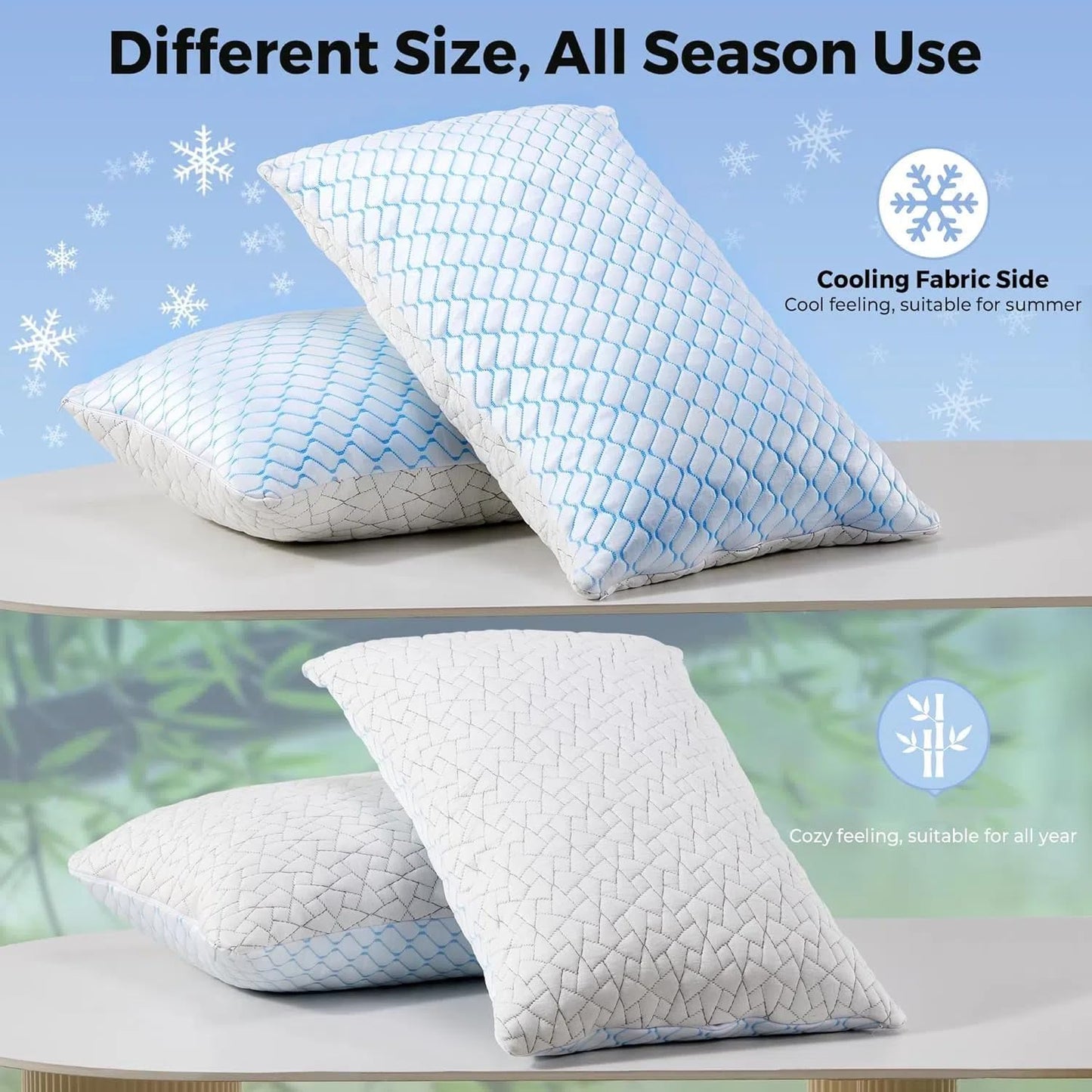 puredown® Pillows Standard Size Set of 2, Shredded Memory Foam Pillows, Cooling Pillow for Sleeping, Bed Pillows Standard Size with Adjustable Foam for Side, Back and Stomach Sleepers