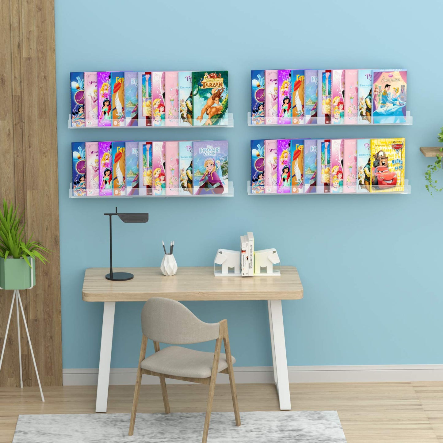 NIUBEE 36" Premium Acrylic Floating Nursery Kids Bookshelf Wall Ledge Shelf, Clear Invisible Spice Rack Bathroom Storage Shelves Display Organizer, 50% Thicker with Screwdriver, Set of 4