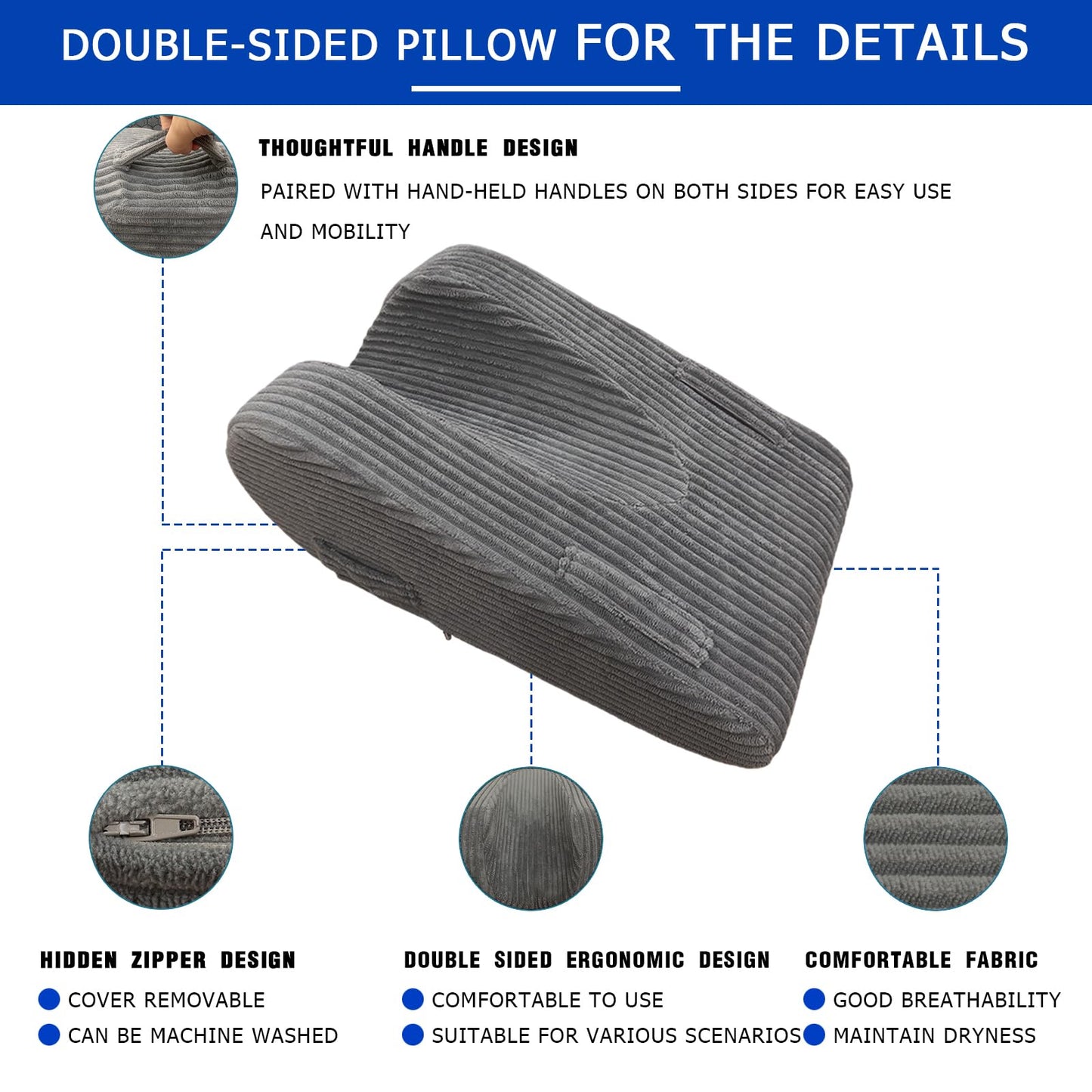 Wellbrance Knee Replacement Recovery Aids, Double-Sided Leg Elevation Pillow for After Surgery, Extension & Elevation Wedge for Knee Hip Ankle Support, Corduroy Leg Support with Handles, Leg Lifter