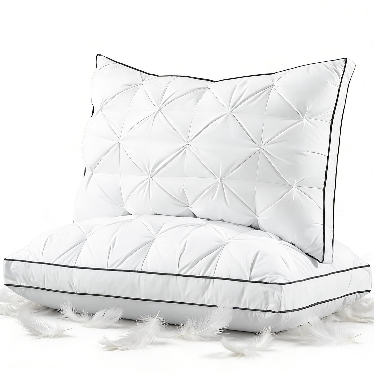 KUSNUG Premium Hybrid Goose Feather Down Pillows Queen Size Set of 2 with 100% Organic Cotton Cover, Hotel Collection Bed Pillows for Sleeping, White Fluffy Soft Gusseted Pillows (18"x28"+2" Gusset)