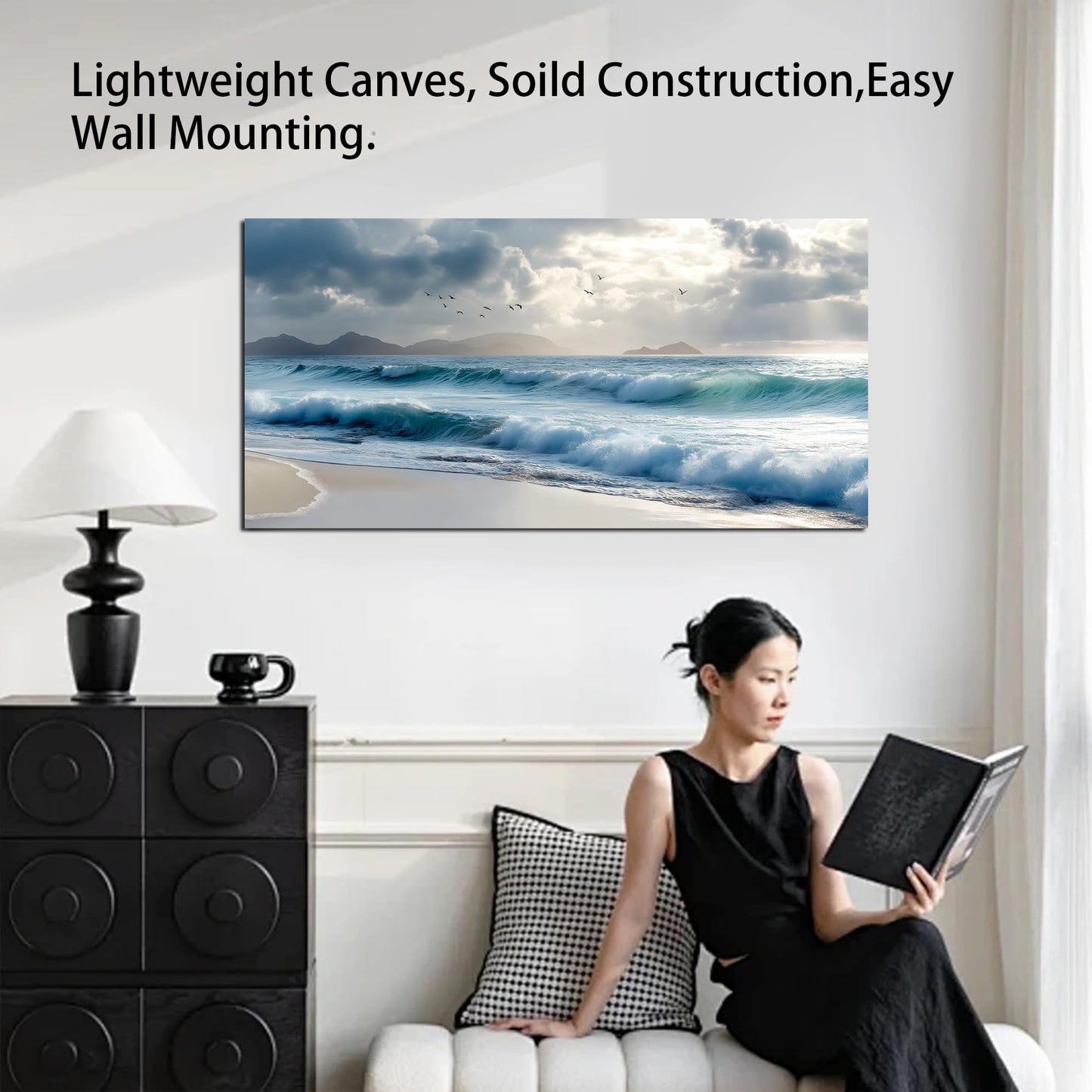 Tarfupth Large Ocean Wall Art for Living Room 20"x40" Blue Coastal Beach Canvas Prints Modern Seascape Wave Artwork for Bedroom Bathroom Office Home Decor Ready to Hang